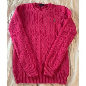 Ralph Lauren Pink Cable Knit Sweater Green Pony Preppy Minimalist Resort-wear- S